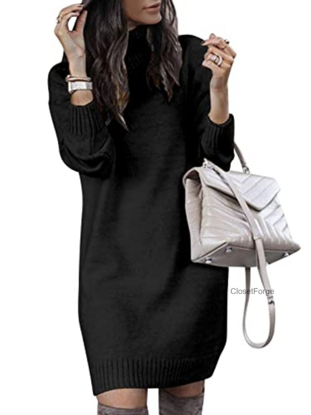 Women Turtleneck Sweater Dress Oversized Long Sleeve Knit Pullover Fall Winter